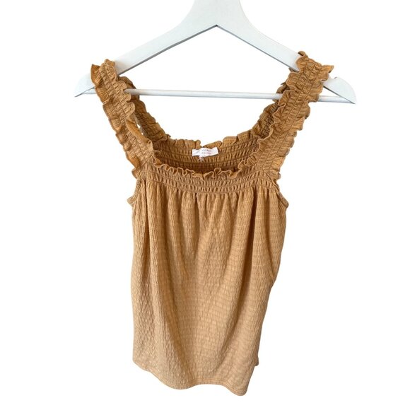 Lauren Conrad Smocked Ruffle Strap Sleeveless Top Mustard Yellow Size XS Boho - Picture 3 of 6